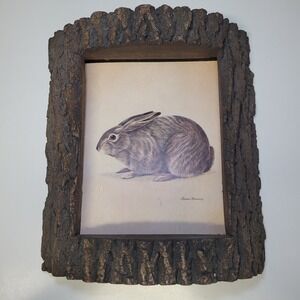 Ruane Manning Rabbit Print Faux Wood Artwork Vintage 13x12 Cabin Decor
